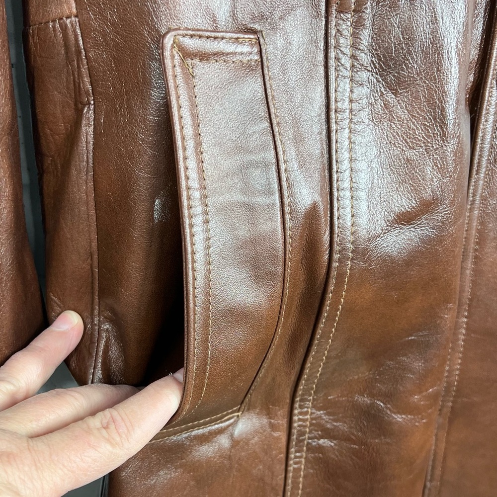 VINTAGE CABRETTA GRAIS Angel Skin 40 Men's Smooth Brown Leather Blazer Coat - Picture 7 of 10